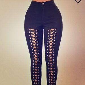 High waisted lace up pants